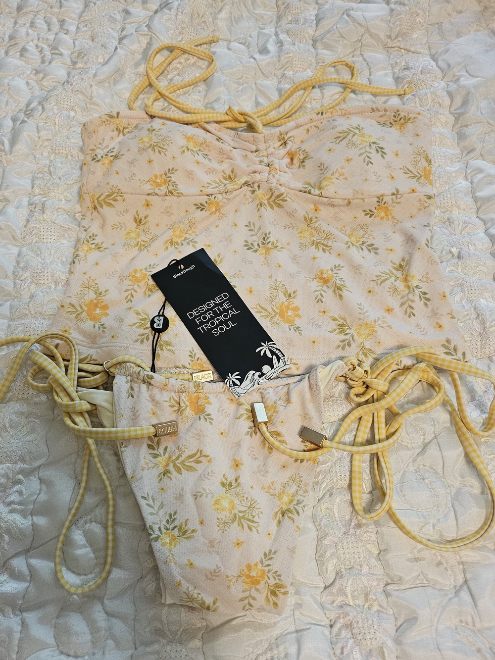 Floral Yellow Tie-Strap Swim Suit